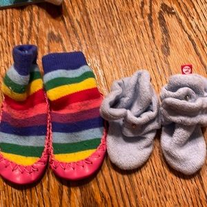 Two pairs of baby booties Hanna Andersson and Zutano